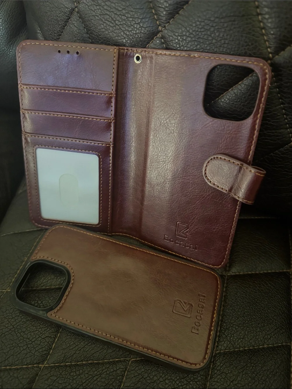 Brown Leather Wallet Phone Case with Card Slots - Compatible iPhone 15
